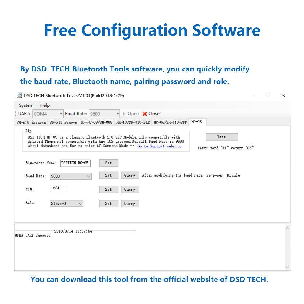 DSD TECH HC-05 Bluetooth Serial Pass-through Module Wir