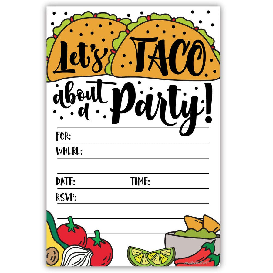 Taco About a Party Invitations (20 Count) with Envelopes - Fiesta Shower or Birthday Party