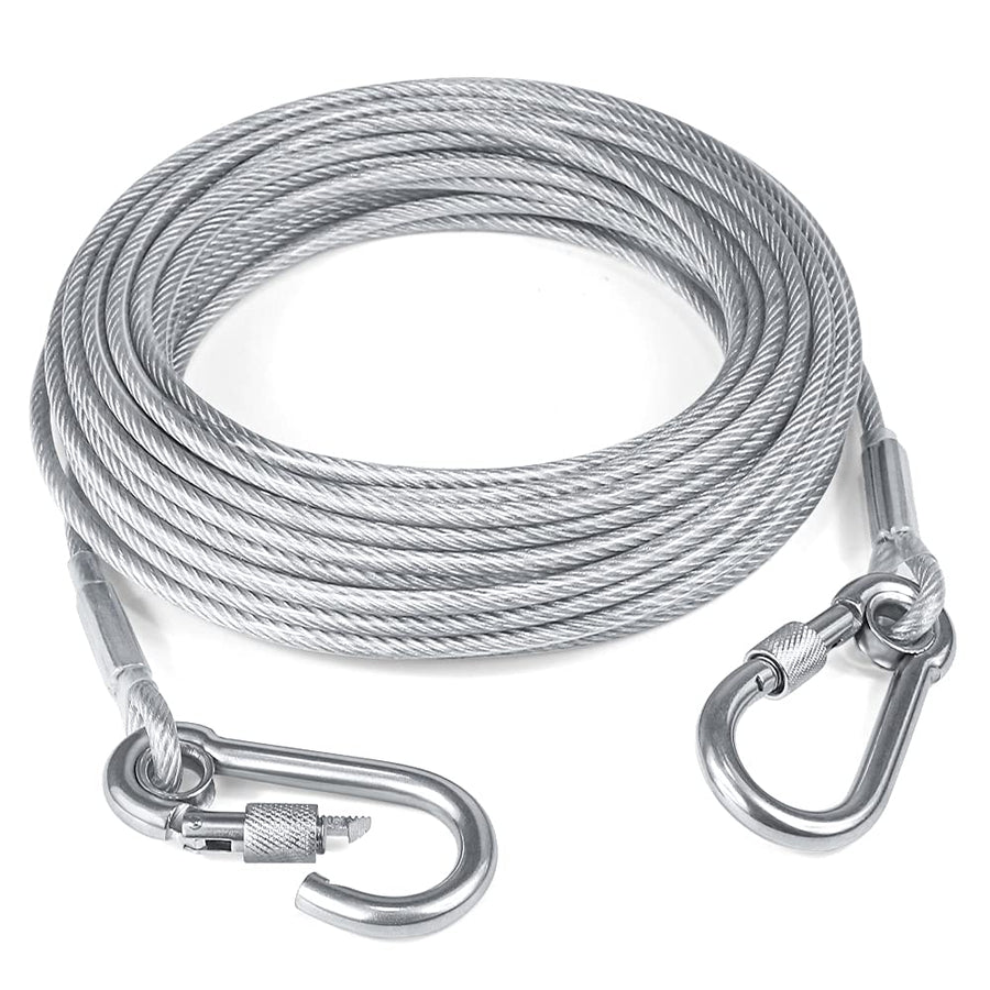 30FT Reflective Dog Tie Out Cable for Dogs Up to 250 Pounds, Steel Wire Dog Leash Cable with Stainless Dual Fix Buckle, Lightweight and Enduring, Dog Chains Outside for Outdoor,Yard,Camping