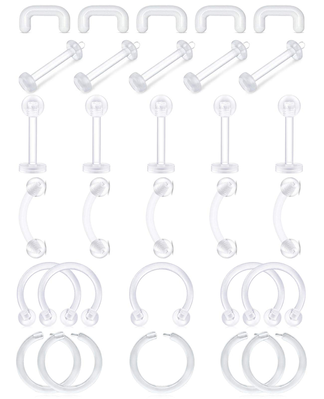 16G Clear Piercing Retainers Flexible Cartilage Helix Daith Rook Tragus Earring Bioflex Plastic Nose Septum Lip Eyebrow Rings