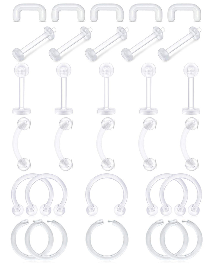 16G Clear Piercing Retainers Flexible Cartilage Helix Daith Rook Tragus Earring Bioflex Plastic Nose Septum Lip Eyebrow Rings