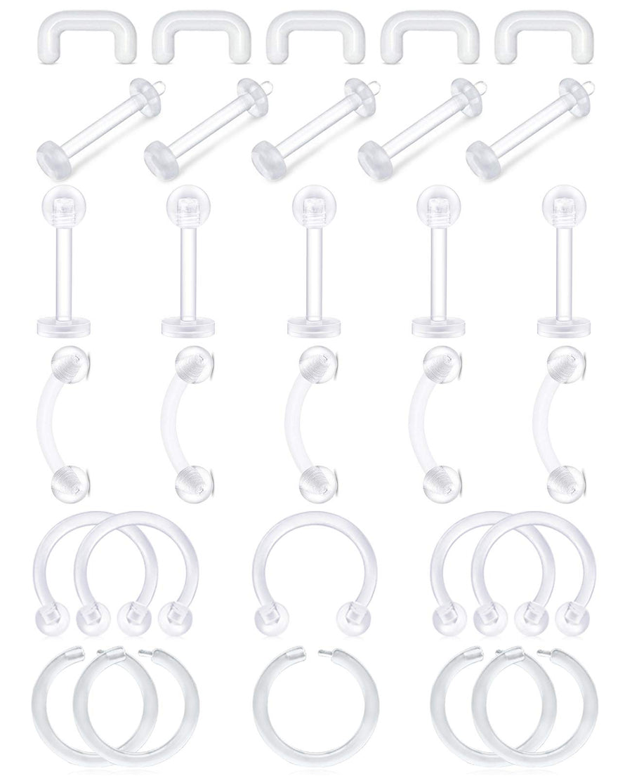 16G Clear Piercing Retainers Flexible Cartilage Helix Daith Rook Tragus Earring Bioflex Plastic Nose Septum Lip Eyebrow Rings