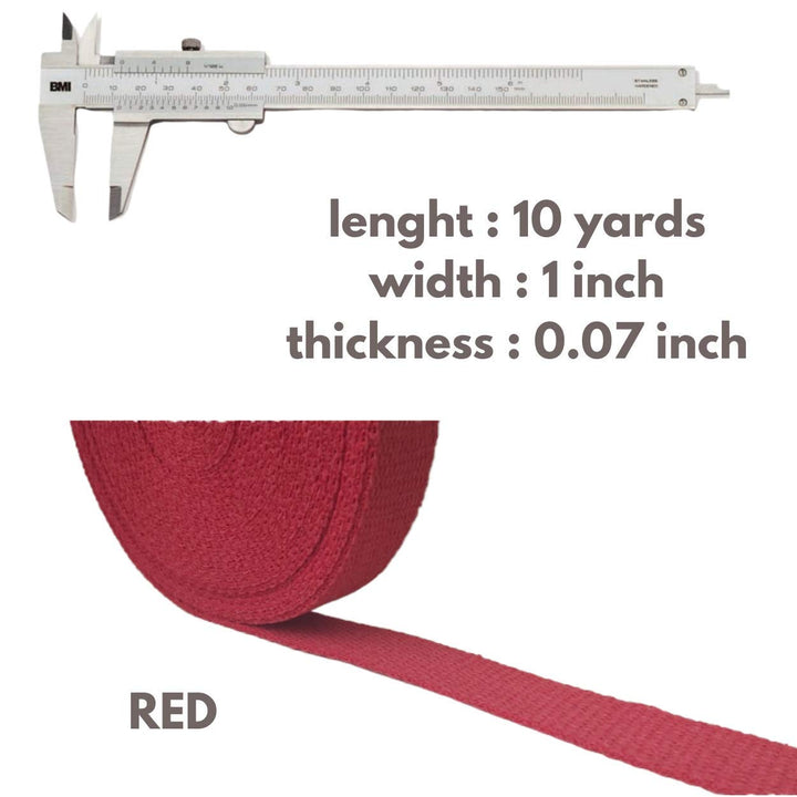 Heavy Cotton Webbing 1 Inch - Straps for Arts and Crafts - (Red, 10 Yards),