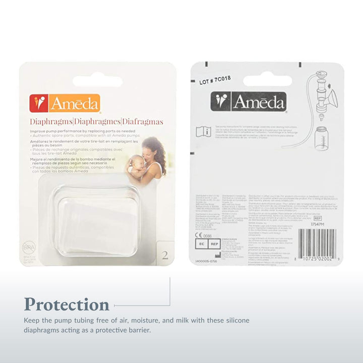 Ameda HygieniKit Silicone Replacement Diaphragms, Clear, Closed-System Pumping, Breastfeeding Equipment & Accessories | 2 Count | (Old)