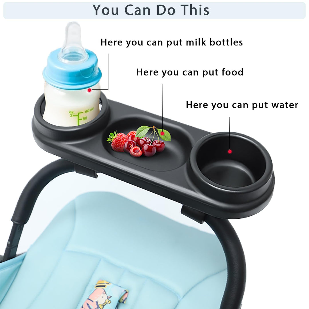 TOLASTO Universal Stroller Snack Tray,Snack Tray for Stroller, Compatible with a Variety of Stroller handrails, ABS Material, Flexible Adjustment of The Installation (Black)