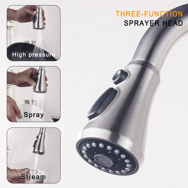 Pull Down Faucet Spray Head,Kitchen Faucet Head,3-Function Kitchen Sink Faucet Replacement Parts Kitchen Faucet Sprayer Head Replacement Kitchen Sink Spray Nozzle, Brushed Nickel