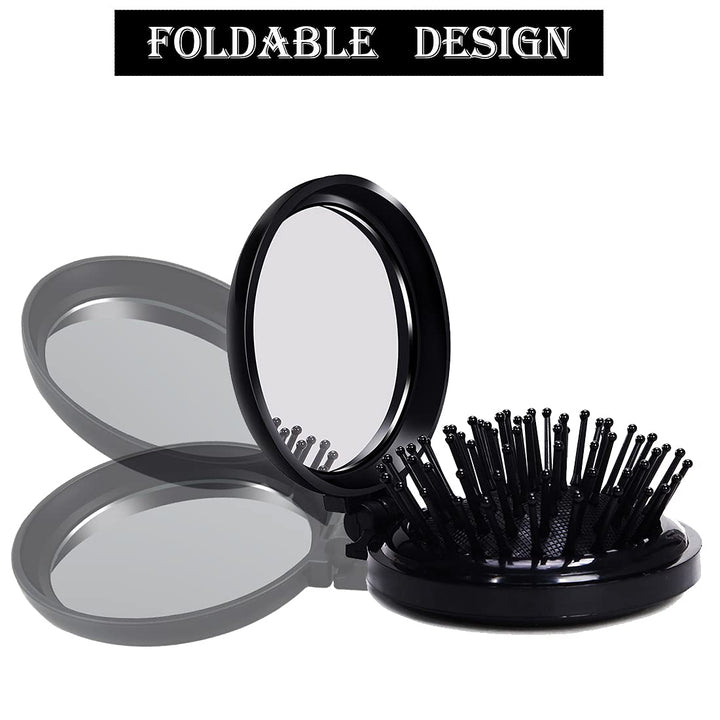 Black : LOUISE MAELYS 1Pcs Folding Mini Pocket Hair Comb with Mirror Travel Set Gift Idea
