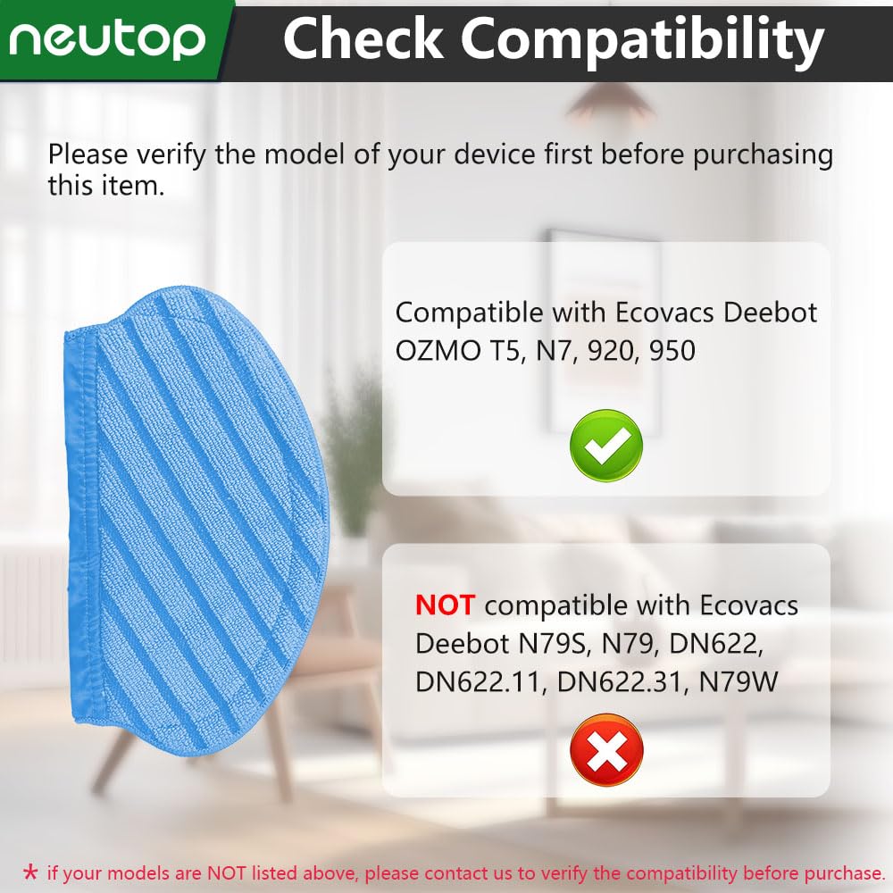 Replacement Microfiber Mopping Pads Compatible with Ecovacs Deebot OZMO T5, N7, 920, 950 Robot Vacuums, 12-Pack.