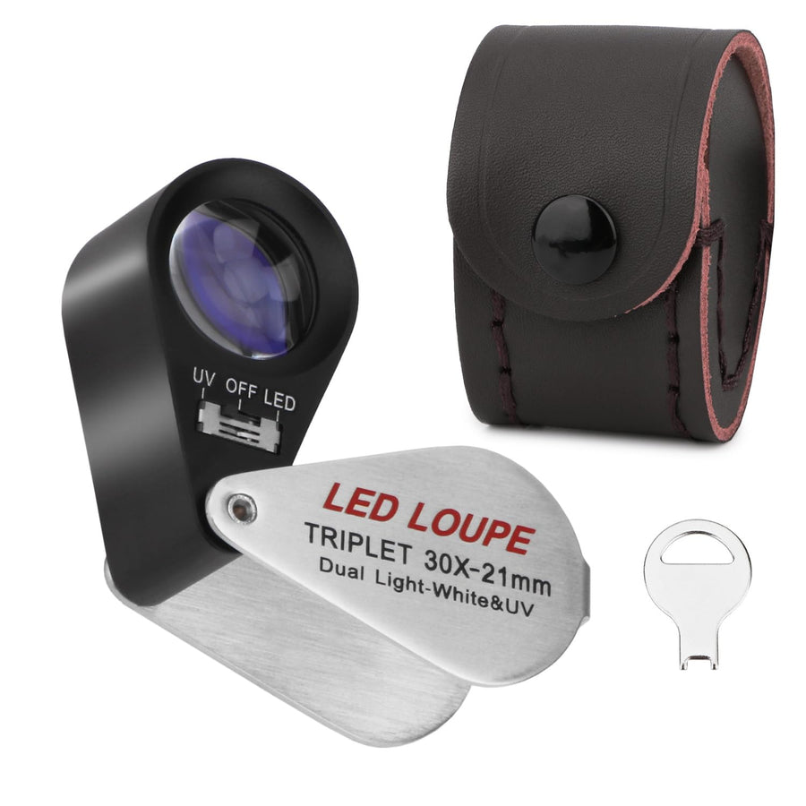 Jewelers Loupe Magnifying Glass with Lights, 30X Small Magnifier Glass, Portable Jewelry Loop Magnifying Lens for Reading Diamonds Gems Hobbies Stamps Watch Repair (30X-21mm)