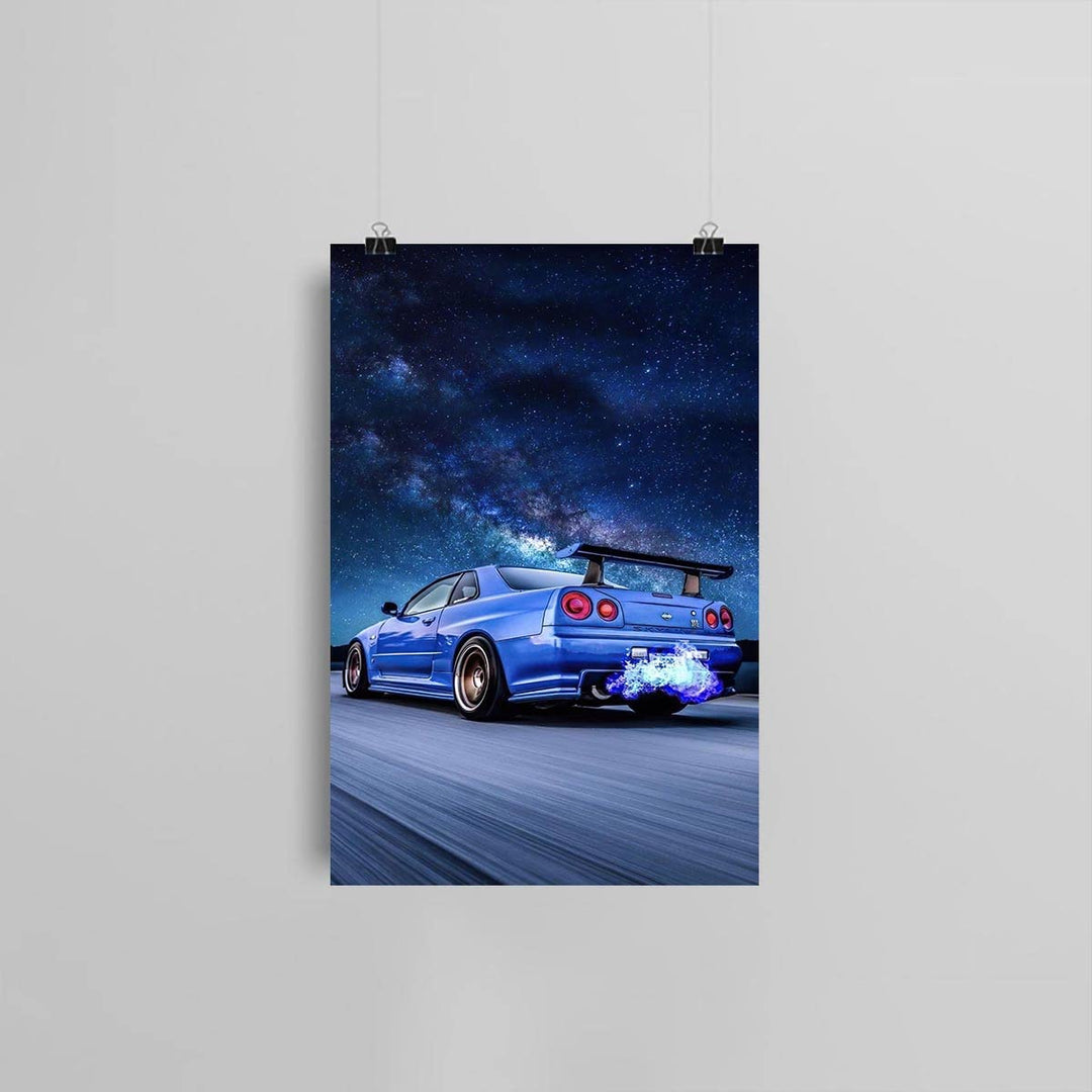 GTR Poster Skyline GTR R34 Blue Poster Canvas Wall HD Print Art Living Room Decor Art Paintings for Bathroom 16X24 No Frame