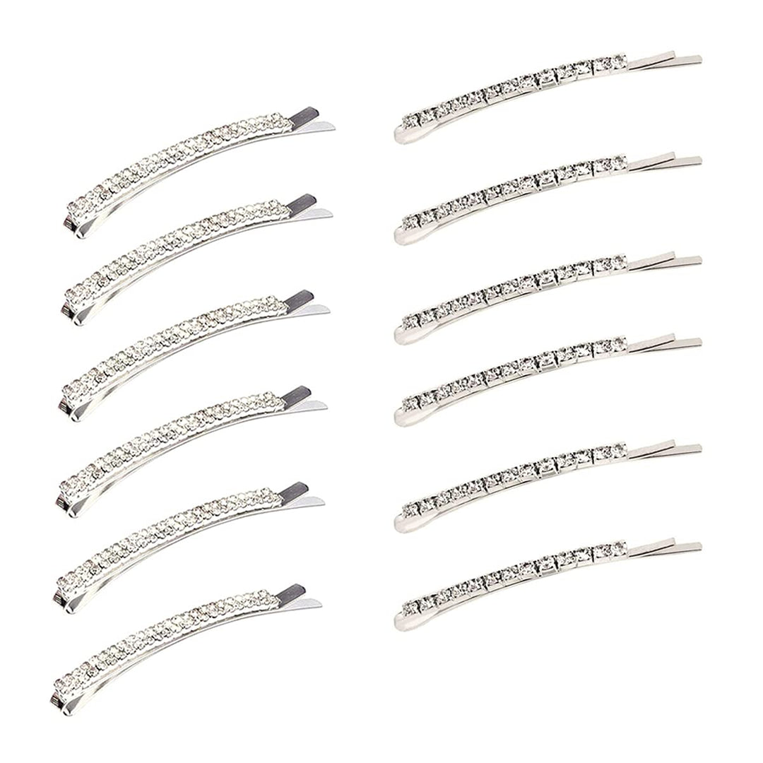 12 pieces Rhinestone Bobby Pin, Metal Hair Clips, 1 Row and 2 Row Clear Crystal Hair Barrette Pins for Women Lady Teen Girls