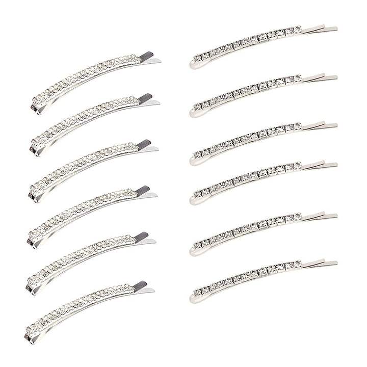 12 pieces Rhinestone Bobby Pin, Metal Hair Clips, 1 Row and 2 Row Clear Crystal Hair Barrette Pins for Women Lady Teen Girls