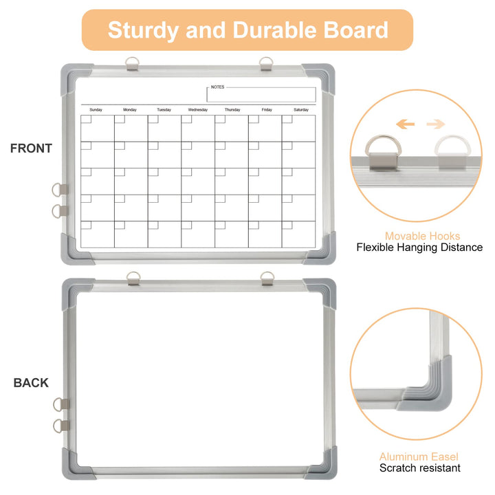 Monthly Calendar Dry Erase Whiteboard for Wall, 16 x 12 Magnetic WhiteBoard, Portable Hanging Double-Sided White Board for Office Drawing Kitchen Planning Memo, School Home Memo to Do List