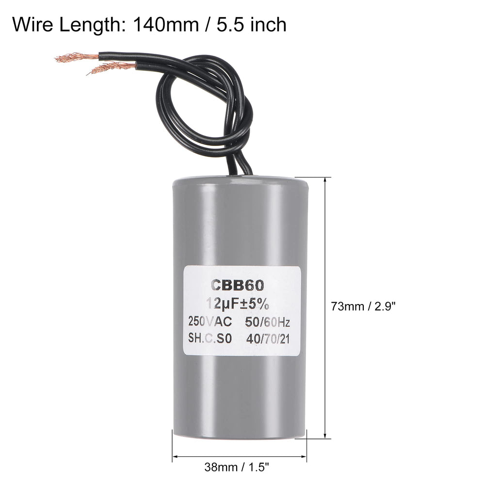 MECCANIXITY CBB60 Run Capacitor 12uF 250V AC 2 Wires 50