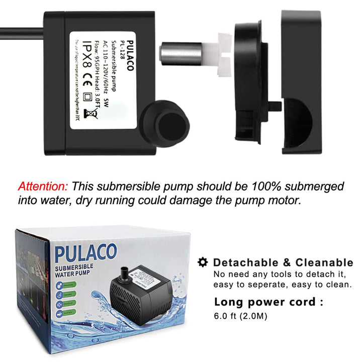 95GPH 5W Mini Submersible Water Pump for Aquarium Fish Tank, Pond, Fountain, Hydroponics