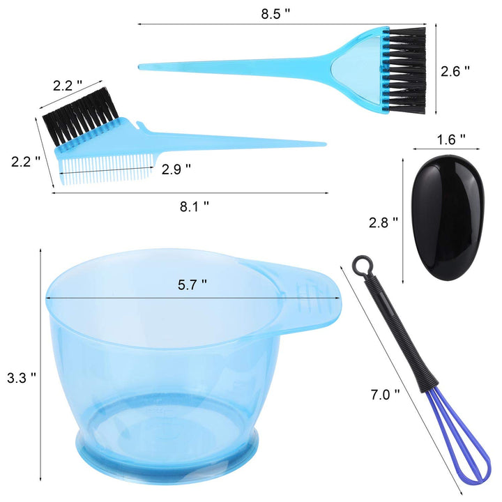 5 Pcs Professional Hair Coloring Dyeing Kit for Salon and Home - Dye Brush Comb,Tinting Bowl,Ear Caps,Dye Mixer (Blue)