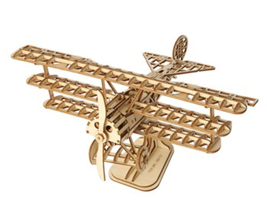 Build Your Own 3D Wooden Assembly Puzzle Wood Craft Kit Bi-Plane Model,Gifts for Kids and Adults