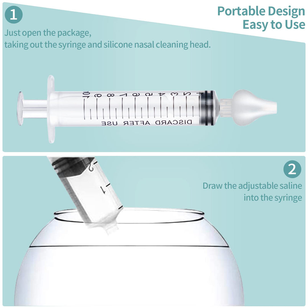JUSONEY Baby Nose Syringe - Professional Fly Baby Irrigator with Clean and Reusable Silicone Nose Tips (2 Pieces)