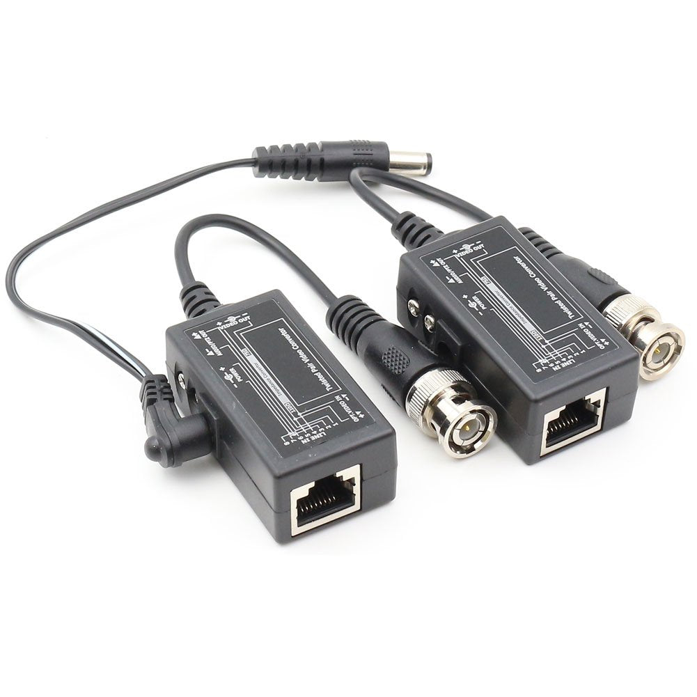 Passive Video Balun with Power BNC to RJ45 Adapter Cat5 / Cat6 Cable to BNC Male Network Transceiver for CCTV Security Surveillance Camera 1 Pair