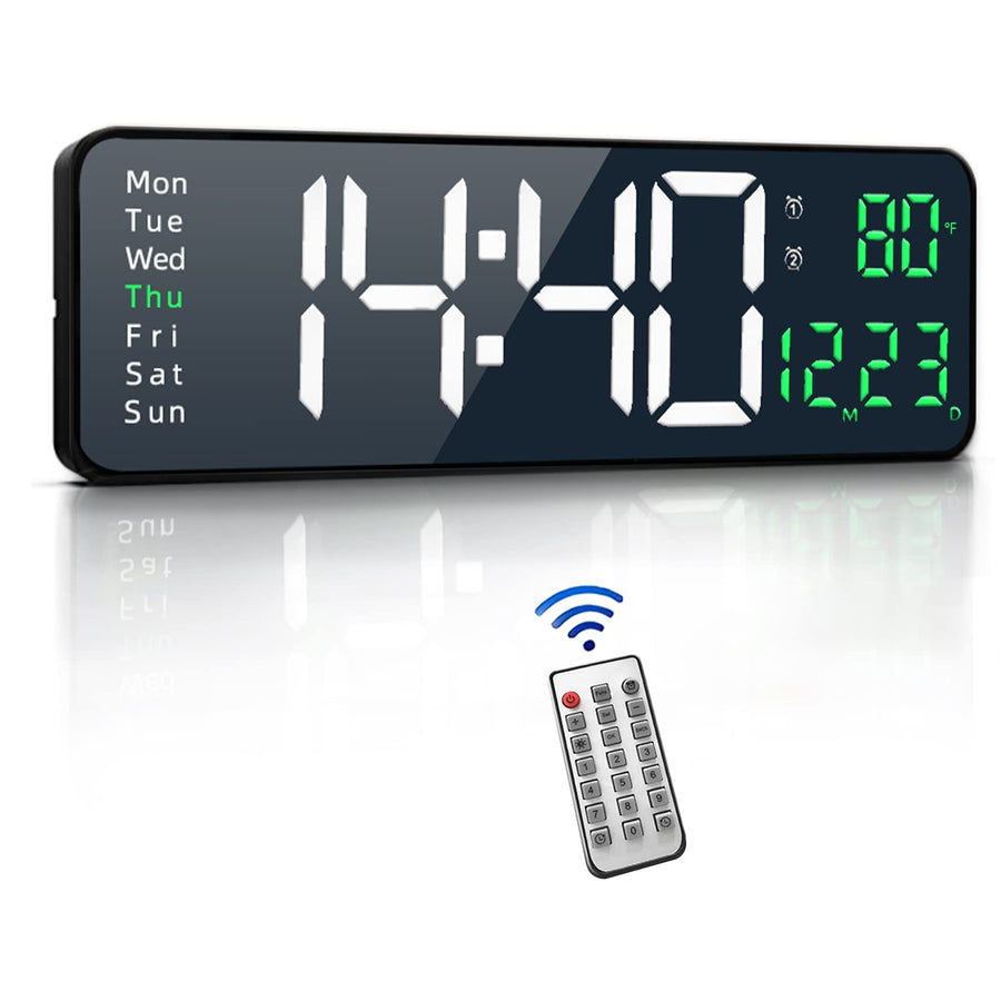 Digital Wall Clock,16.2 Inch Large Digital Wall Clock, Large Display with Remote Control,Automatic Brightness Digital Alarm Clock with Indoor Temperature,Date,Week(Green…