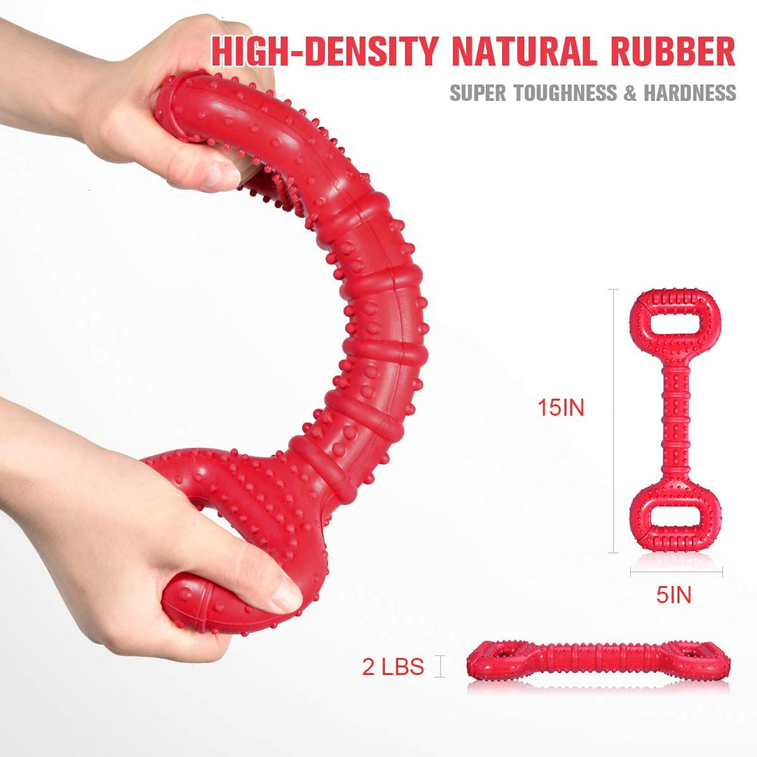 Dog Toys for Aggressive Chewers Large Breed, 15 inch Interactive Long Lasting Dogs Toy with Convex Design Natural Rubber Tug-of-war Toy for Medium Large Tooth Clean(Red)
