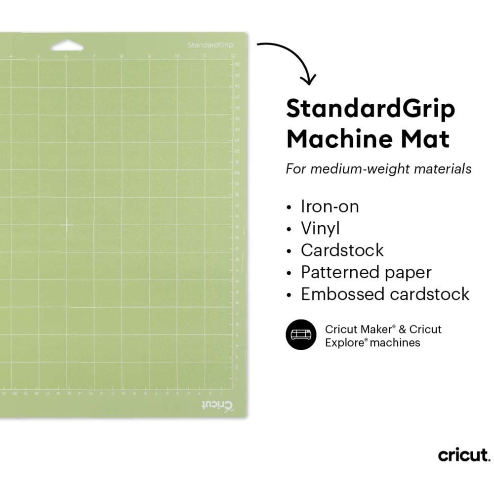 StandardGrip Machine Mats 12in x 24in, Reusable Cutting Mats for Crafts with Protective Film, Use with Cardstock, Iron On, Vinyl and More, Compatible with Explore & Maker (2 Count)