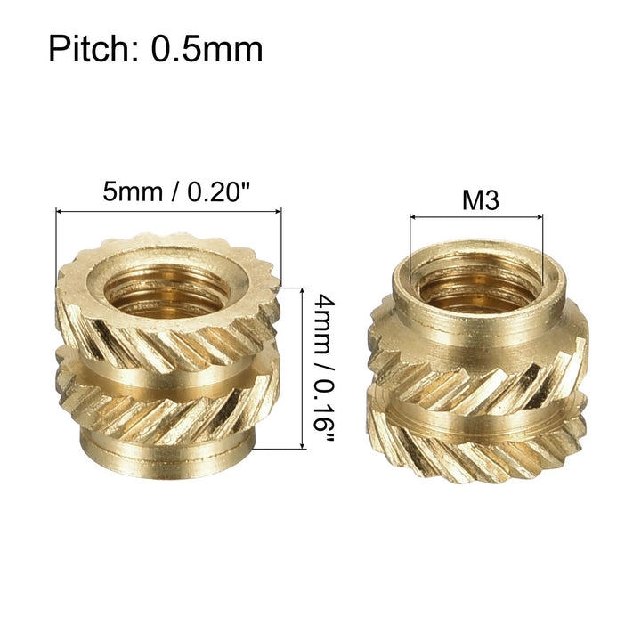 knurled Insert Nuts, 60Pcs M3 x 4mm L x 5mm OD 3D Printing Brass Nuts Female Threaded Inserts Brass Heat Set Insert Embedment Nut