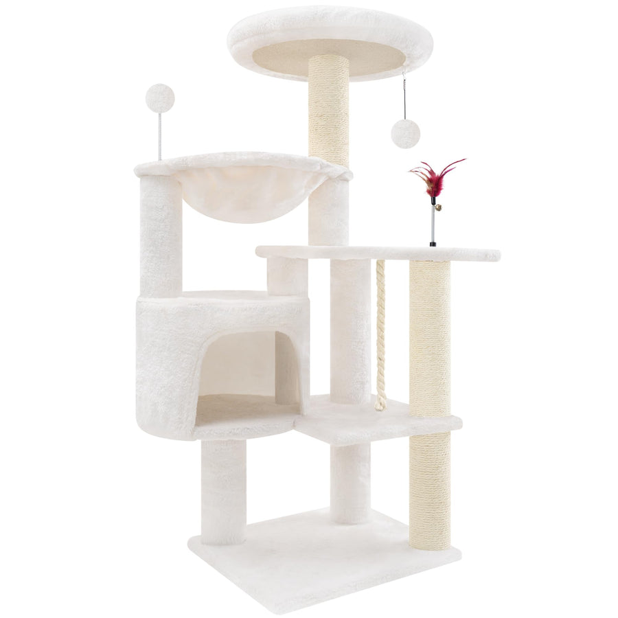 TINWEIUS Multifunctional Cat Tree for Indor Cats, Cat Tower with Cozy Condo, Perches, Scratching Posts and Hanging Rope, Grey