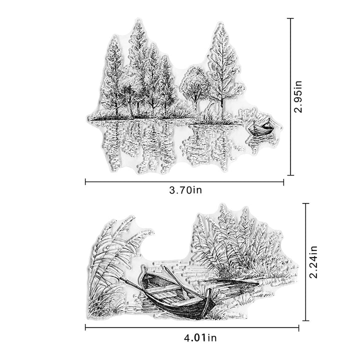 Lake River Scenery Trees Boat Clear Stamps for Card Making and Scrapbooking Card Making Words Transparent Stamps Silicone Stamps Photo Album Decor