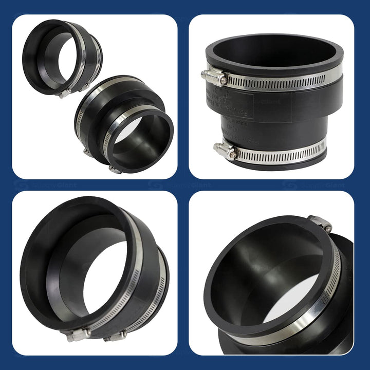 6I59 Flexible Pvc Reducing Coupling with Stainless Steel Clamps, 5.5 x 4.5Inner Diameter for 5 x 4 Nominal Pipe, Black