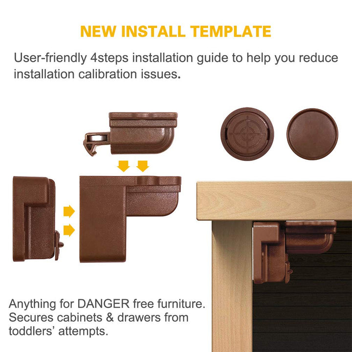 10 Pack Baby Safety Magnetic Cabinet Locks, Maveek Child Proofing & Easy Installation Magnet Latches for Cupboard & Drawers, 10 Safety Locks +2 Magnetic Keys, Brown
