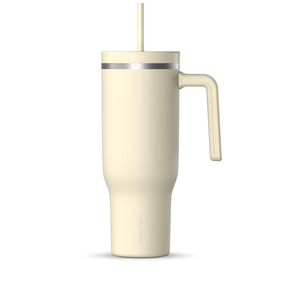 Voyager 40 Oz Stainless Steel Tumbler with Handle, Insulated Water Bottle With Straw & Lid, Cupholder Friendly Reusable Travel Mug (Modern Cream)