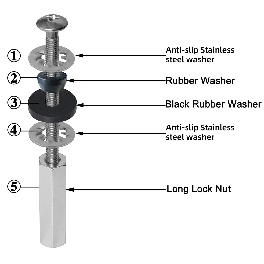 2 PCS Universal Toilet Seat Bolts Compatible with Kohler/American Standard/TOTO, Stainless Steel Toilet Seat Screws with Extra Long Downlock Nuts, Non-Slip Toothed Washers, Chrome