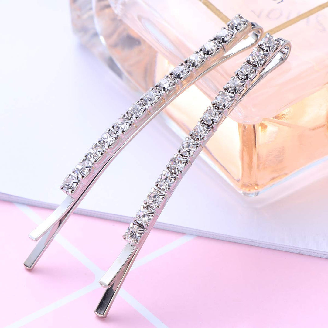 12 pieces Rhinestone Bobby Pin, Metal Hair Clips, 1 Row and 2 Row Clear Crystal Hair Barrette Pins for Women Lady Teen Girls