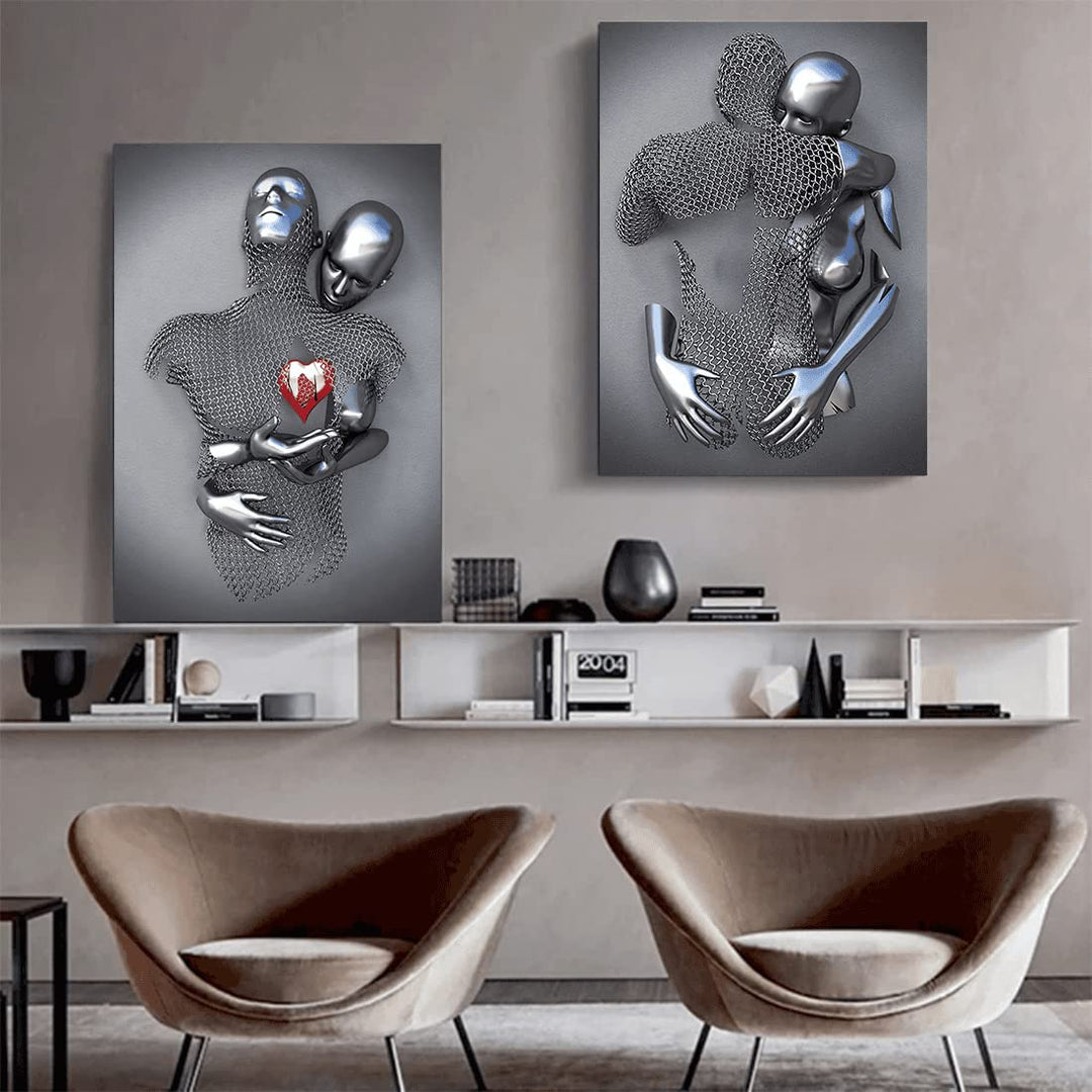 Unframed Love Heart 3D Black Canvas Wall Art Decor Blac