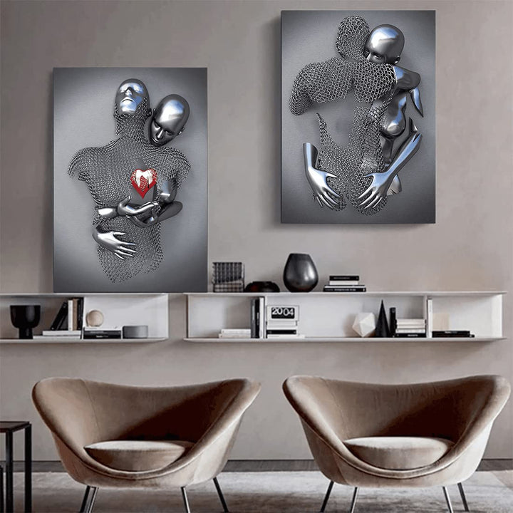 Unframed Love Heart 3D Black Canvas Wall Art Decor Blac
