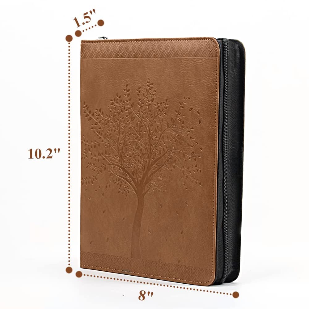 Bible Cover for Men Scripture Cover LDS Bible Case Holder Covers Book Carrier Organizer Jesus LDS Carrying Church Bibles Bag with Handles(Brown)