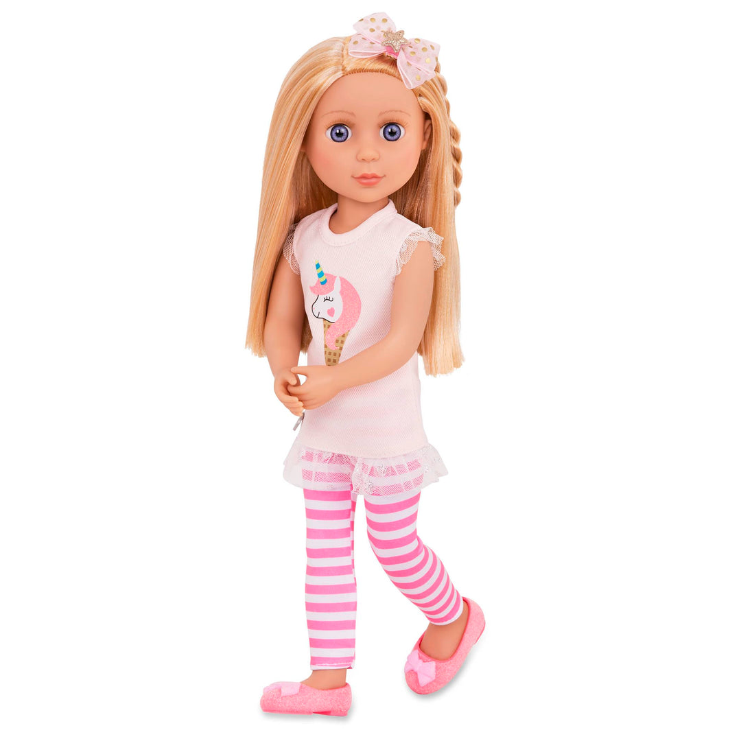 Lacy 14 Inch Doll Wearing Pink Tunic, Striped Leggings, Hair Bow And Ballet Shoes - Dolls For 3+ Year Old Girls