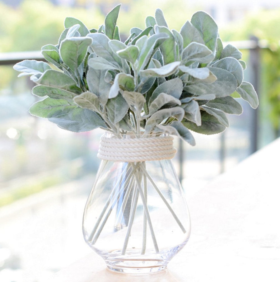 5PCS Artificial Flowers Flocked Rabbit Ear Leaf for Home Decor,Green