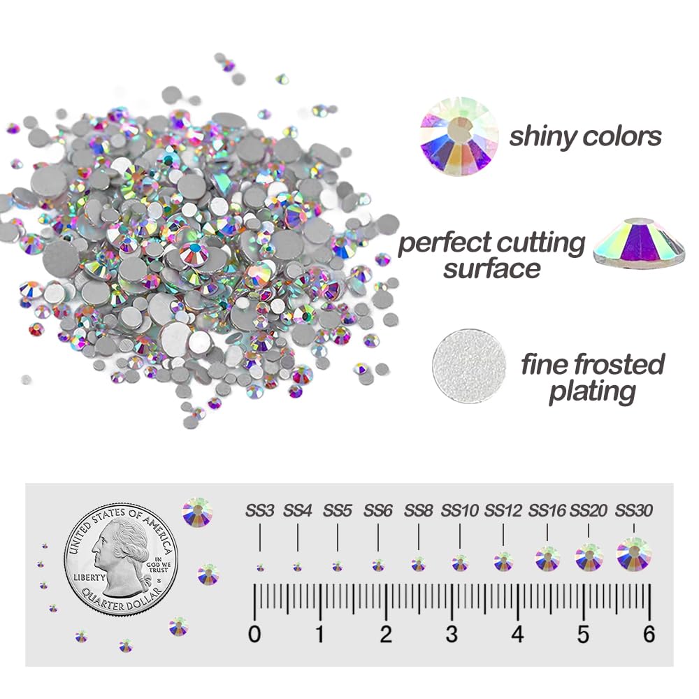 Sparkling 2880pcs SS4 1.5mm Nail Crystals Beads AB Nail Art Rhinestones Round Flatback Glass Gems Stones Diamonds Accessories for Nails Decoration Crafts Eye Makeup Clothes Shoes(2880pcs SS4)