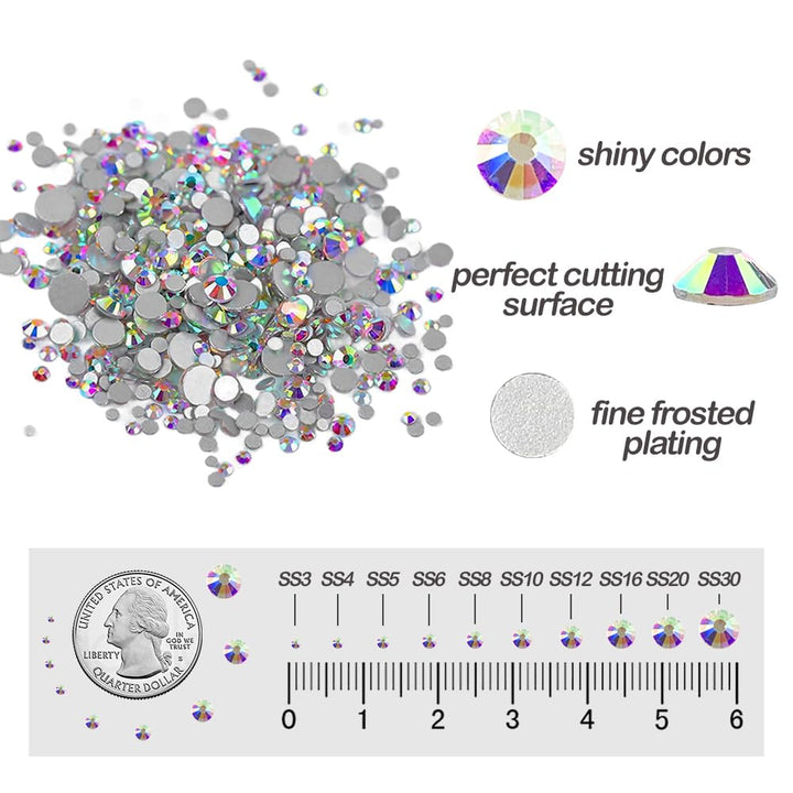 Sparkling 2880pcs SS4 1.5mm Nail Crystals Beads AB Nail Art Rhinestones Round Flatback Glass Gems Stones Diamonds Accessories for Nails Decoration Crafts Eye Makeup Clothes Shoes(2880pcs SS4)