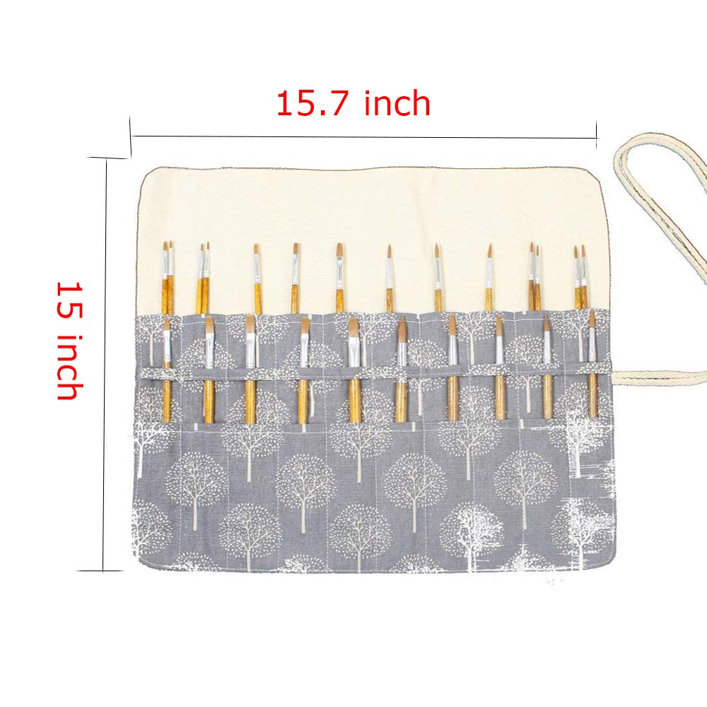 Roll Up Paint Brush Holder Artist Canvas Roll Pouch Bag Makeup Brushes Case Organizer Rollup Protection(15 inch,Without Brushes)