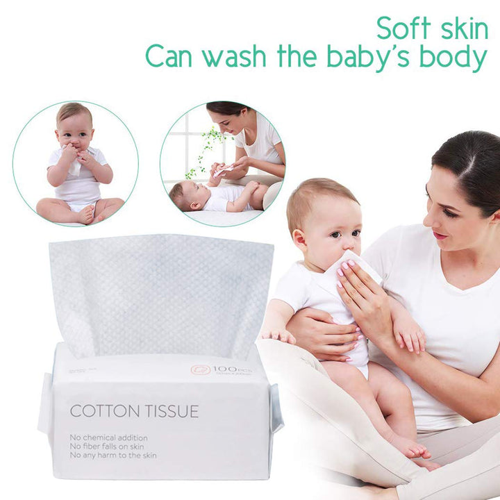 100PCS Large Disposable Face Towel, Facial Eye Nail Make up Removing Cotton Tissue, Multipurpose Cotton Towel Tissue for Skin Care, Reusable Cotton Pads, Wet & Dry Use