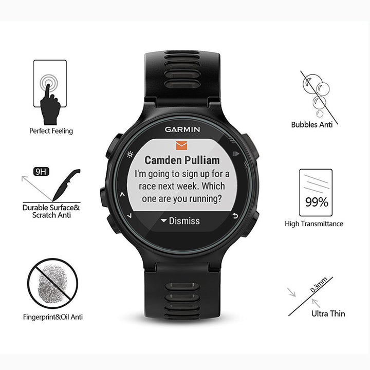 (Pack of 4) Tempered Glass Screen Protector for Garmin Forerunner 735XT, Akwox [0.3mm 2.5D High Definition 9H] Premium Clear Screen Protective Film for Garmin Forerunner 735XT