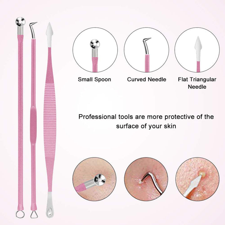Blackhead Remover Tool, 10Pcs Professional Pimple Popper Tool Kit - Easy Removal for Whitehead Popping, Zit Removing for Risk Free Nose Face, Anti-Slip Coating Handle(Pink)