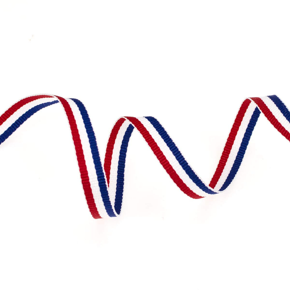 50 Yards 3/8 Inch Red/White/Blue Stripe Grosgrain Ribbon Double Face Polyester Colorful Ribbon for Crafts DIY Gift Package Wrapping (Red/White/Blue Stripe)