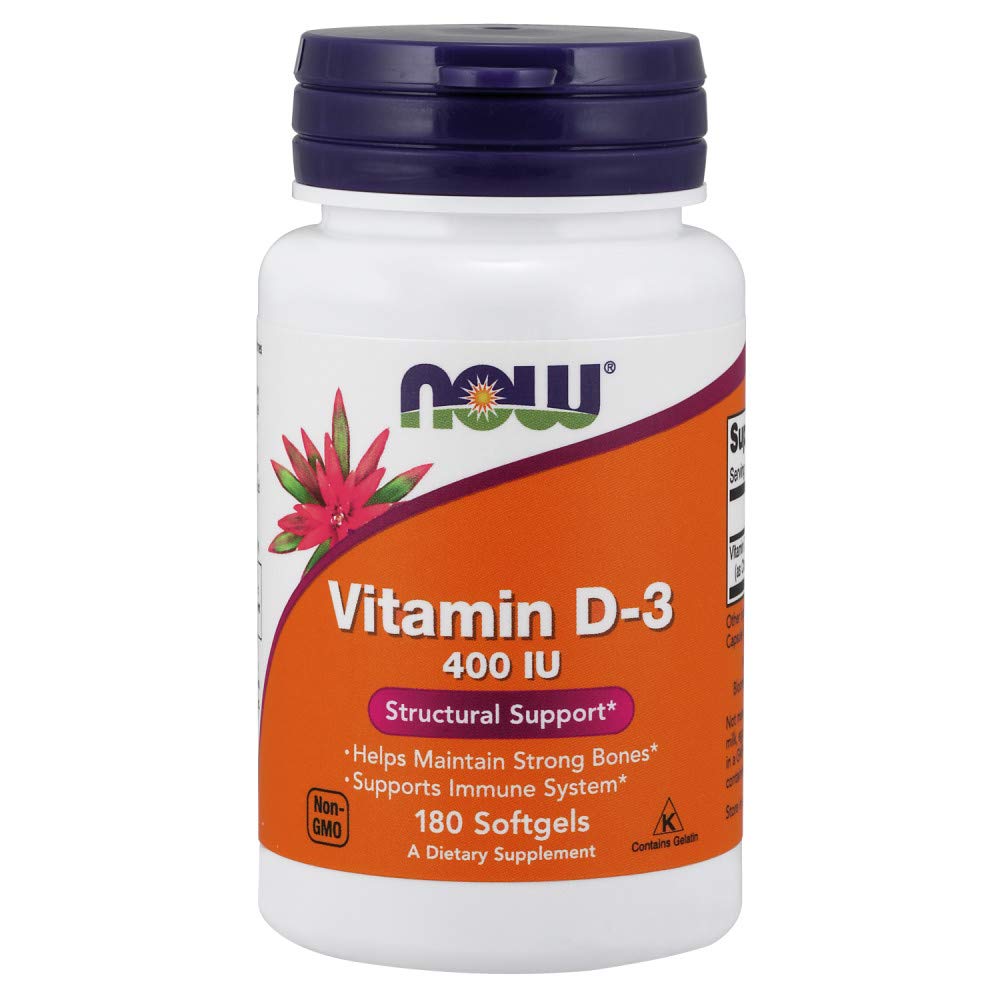 NOW Foods Vitamin D-3 400 IU Softgels, 2 pk, 180 Count 