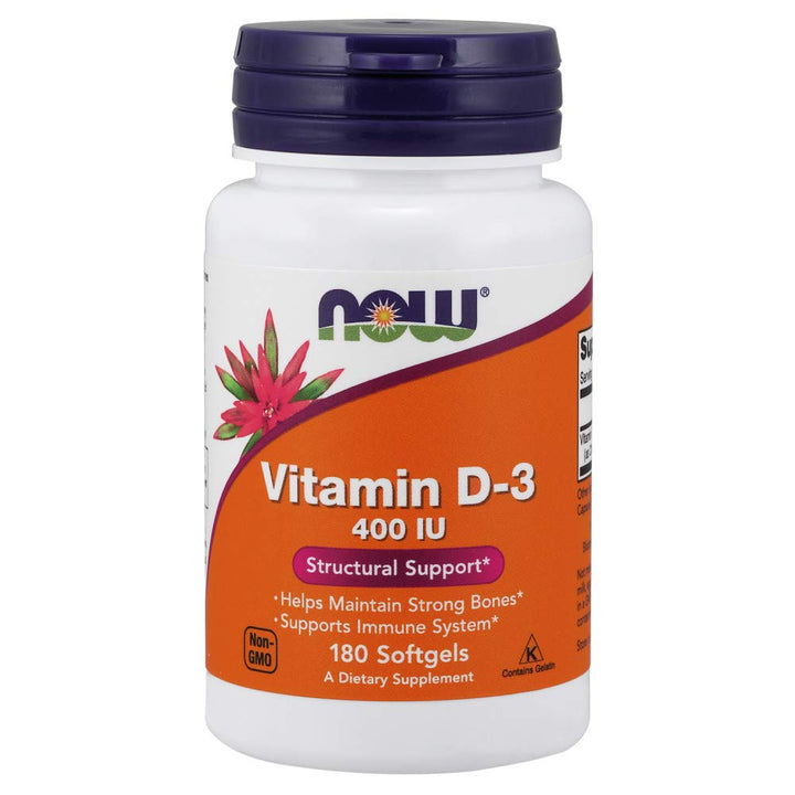 NOW Foods Vitamin D-3 400 IU Softgels, 2 pk, 180 Count 