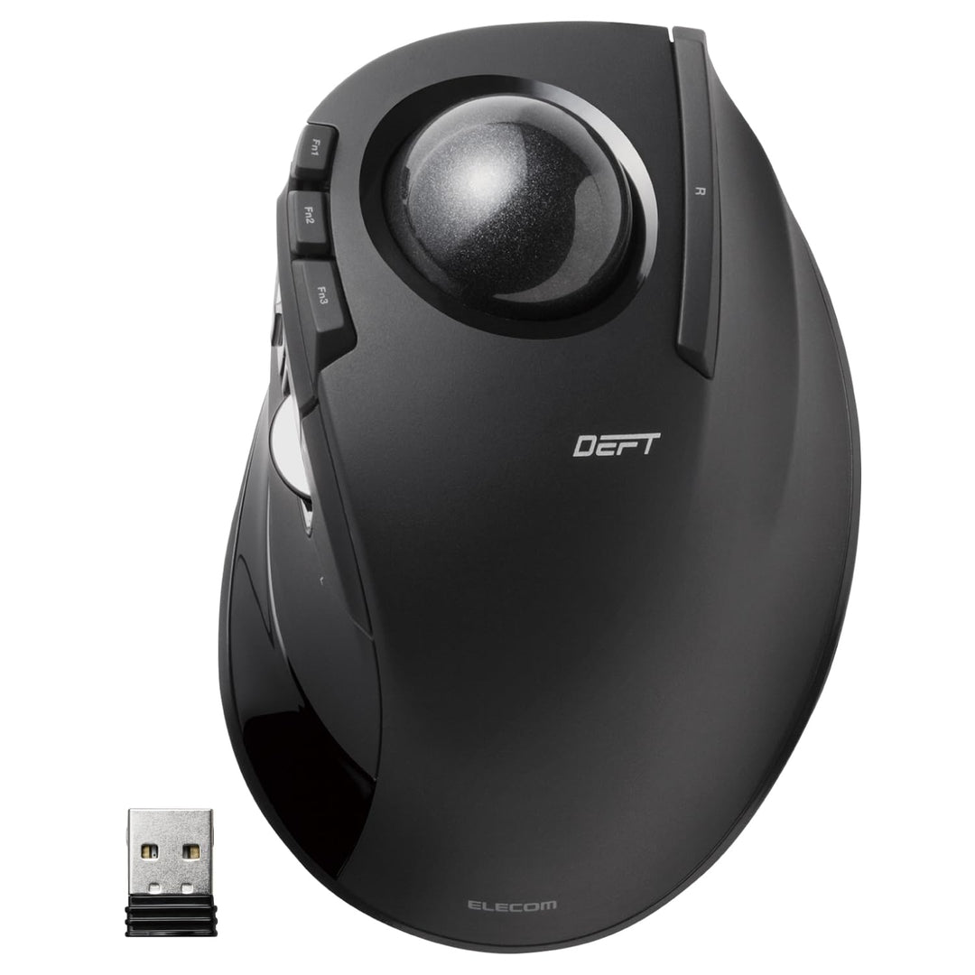 DEFT Trackball Mouse, 2.4GHz Wireless, Finger Control, 8-Button Function with Smooth Tracking, Ergonomic Design, Optical Gaming Sensor, Windows11, macOS (M-DT2DRBK)