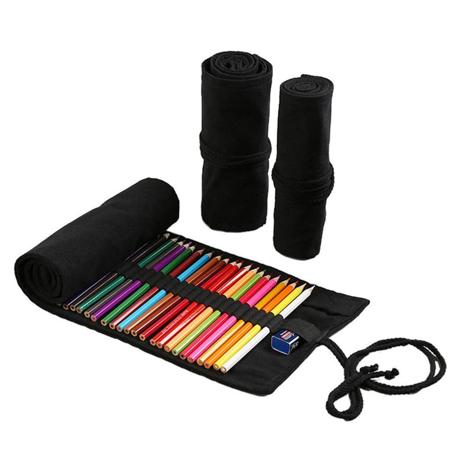 36/48/72 Slots Colored Pencil Wrap Pencils Roll Holder Coloring Pencils Organizer Holder Colored Pen Paint Brush Storage Pouch Portable for Artist Student (Black, 36 Slots)